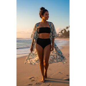 Yonique Womens High Waisted Bikini Set Bandeau Top Two Piece Swimsuit Blk L NEW